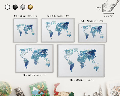 Tabule na magnety z dovolené ve stříbrném rámu Akvarelová mapa