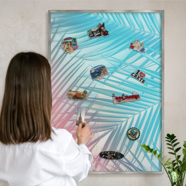 Tabule na magnety na zeď stříbrný rám Tropická elegance