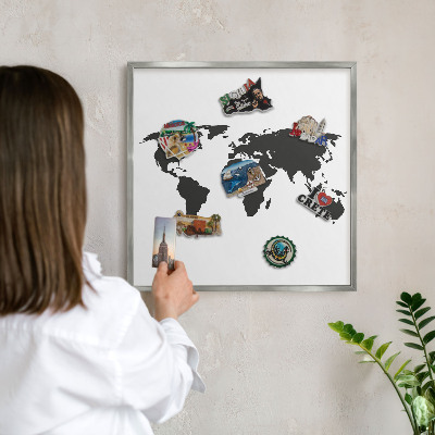 Tabule na magnety z dovolené ve stříbrném rámu Mapa světa