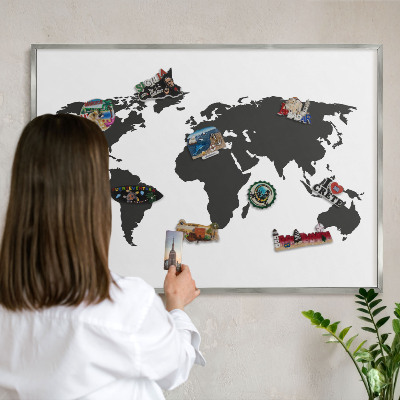 Tabule na magnety z dovolené ve stříbrném rámu Mapa světa