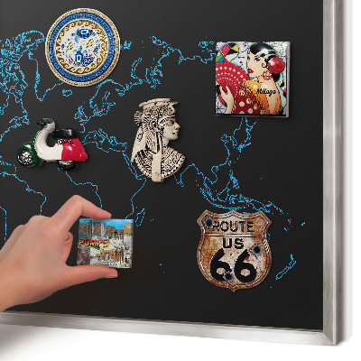 Tabule na magnety na zeď stříbrný rám Mapa světa