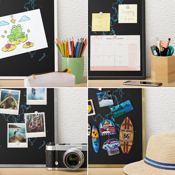 Tabule na magnety na zeď stříbrný rám Mapa světa