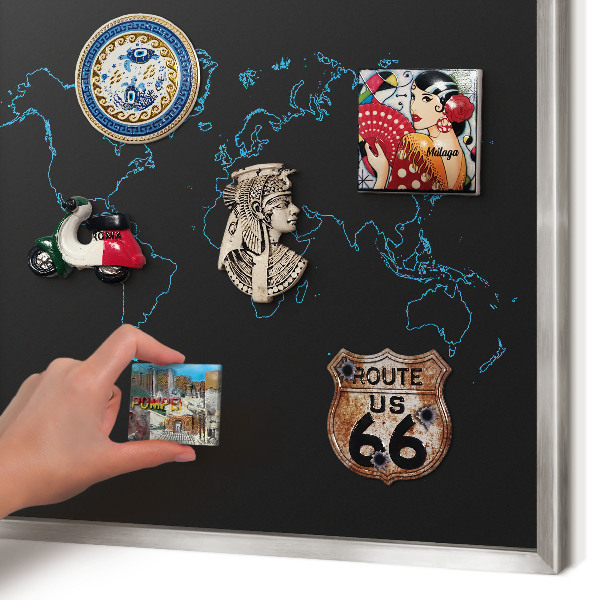 Tabule na magnety na zeď stříbrný rám Mapa světa