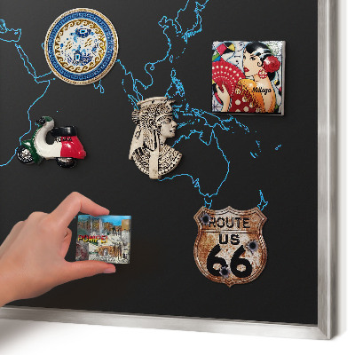 Tabule na magnety na zeď stříbrný rám Mapa světa