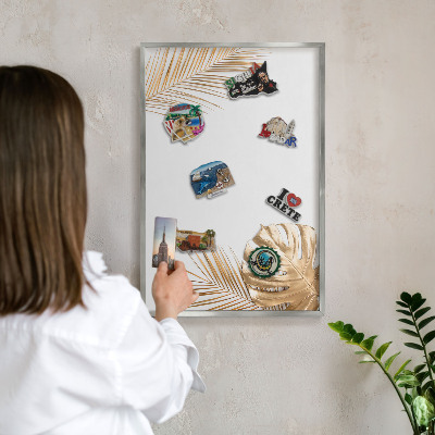 Tabule na magnety na zeď stříbrný rám Elegantní listy