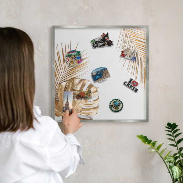 Tabule na magnety na zeď stříbrný rám Elegantní listy