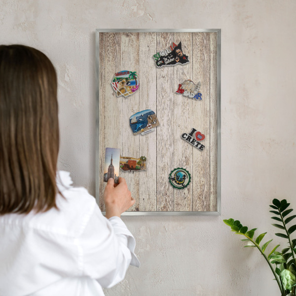 Tabule na magnety z dovolené ve stříbrném rámu Dřevěná textura