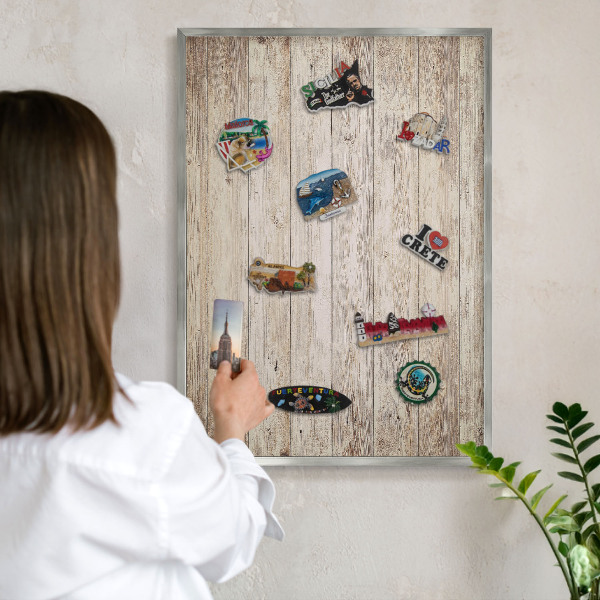 Tabule na magnety z dovolené ve stříbrném rámu Dřevěná textura