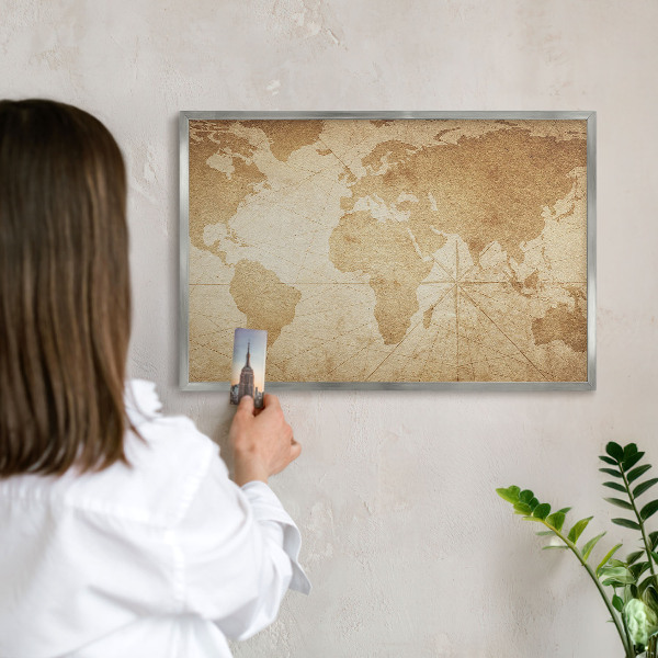 Tabule na magnety z dovolené ve stříbrném rámu Stará mapa