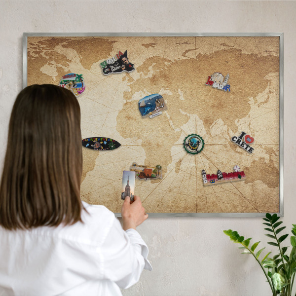 Tabule na magnety z dovolené ve stříbrném rámu Stará mapa