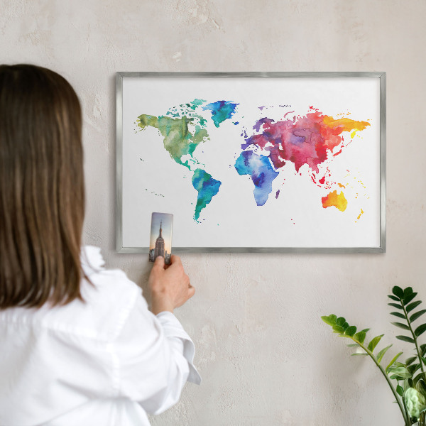 Tabule na magnety na zeď stříbrný rám Barevná mapa