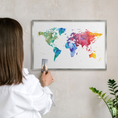 Tabule na magnety na zeď stříbrný rám Barevná mapa