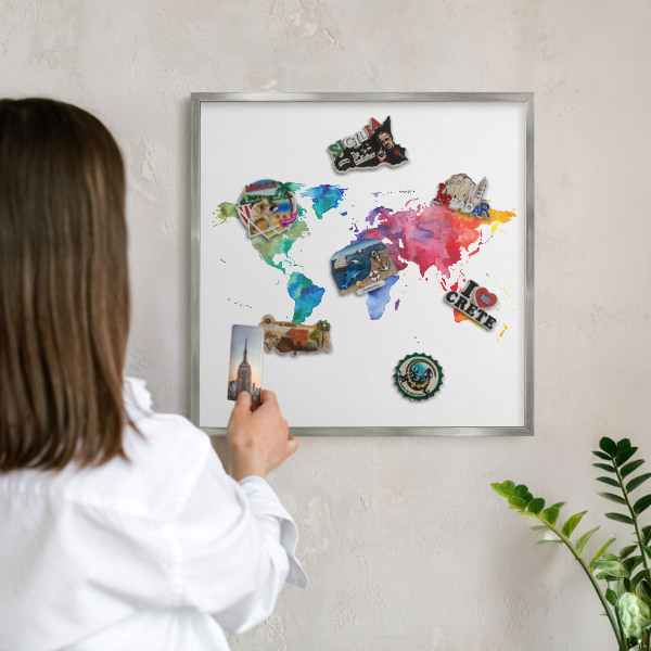 Tabule na magnety na zeď stříbrný rám Barevná mapa
