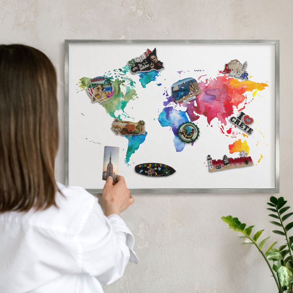 Tabule na magnety na zeď stříbrný rám Barevná mapa