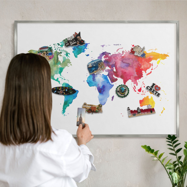 Tabule na magnety na zeď stříbrný rám Barevná mapa
