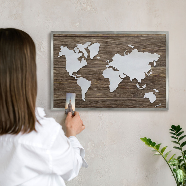 Tabule na magnety z dovolené ve stříbrném rámu Dřevěná mapa