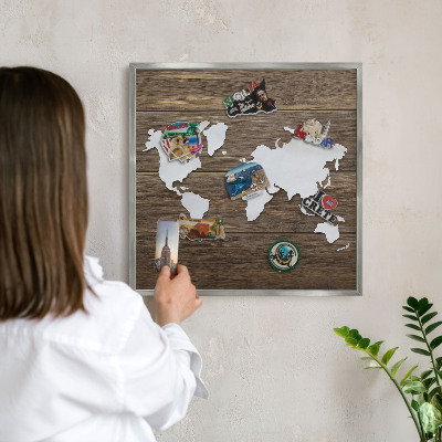 Tabule na magnety z dovolené ve stříbrném rámu Dřevěná mapa
