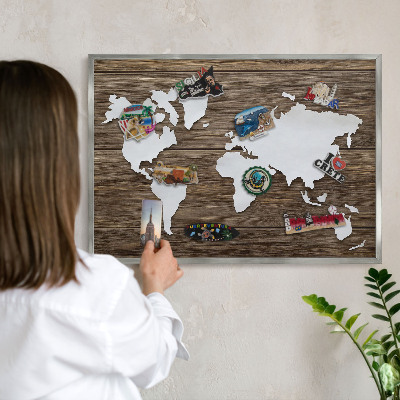Tabule na magnety z dovolené ve stříbrném rámu Dřevěná mapa