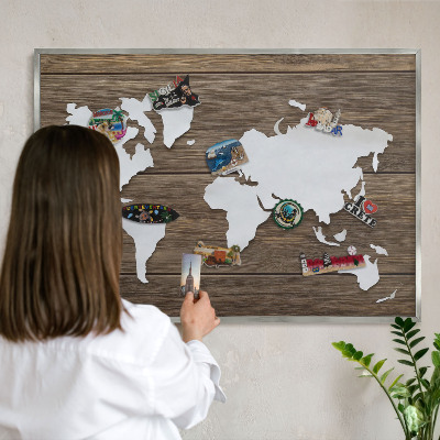 Tabule na magnety z dovolené ve stříbrném rámu Dřevěná mapa