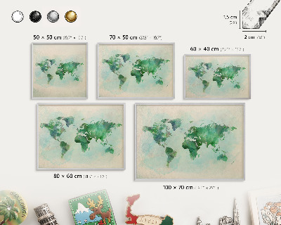 Tabule na magnety na zeď stříbrný rám Mapa světa