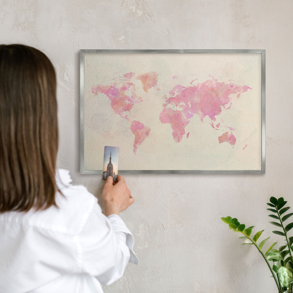 Tabule na magnety z dovolené ve stříbrném rámu Mapa světa