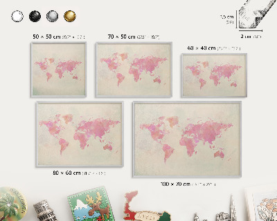 Tabule na magnety z dovolené ve stříbrném rámu Mapa světa