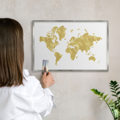 Tabule na magnety na zeď stříbrný rám Mapa světa