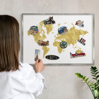 Tabule na magnety na zeď stříbrný rám Mapa světa