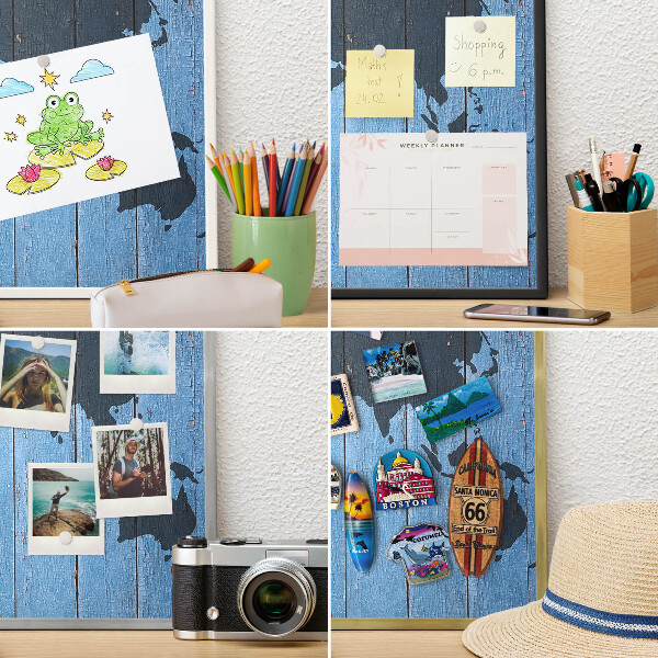 Tabule na magnety z dovolené ve stříbrném rámu Mapa světa