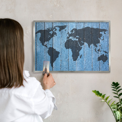 Tabule na magnety z dovolené ve stříbrném rámu Mapa světa