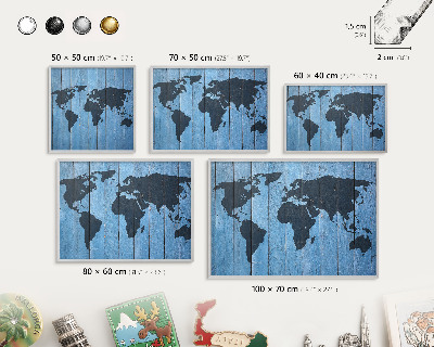 Tabule na magnety z dovolené ve stříbrném rámu Mapa světa