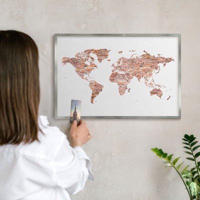 Tabule na magnety na zeď stříbrný rám Mapa cihel