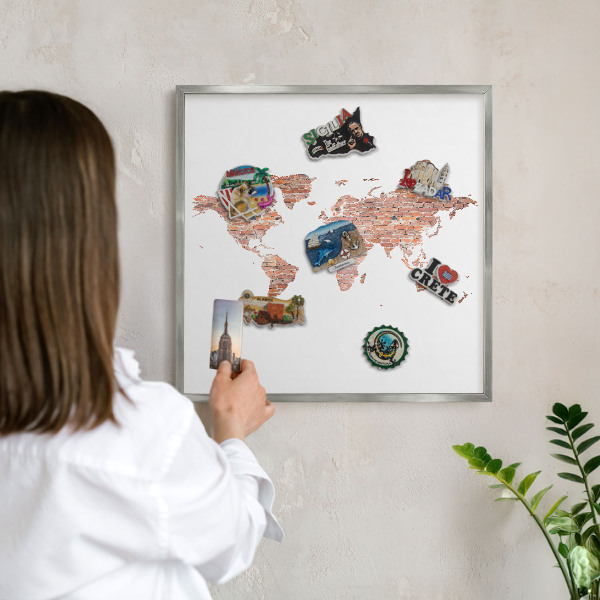 Tabule na magnety na zeď stříbrný rám Mapa cihel