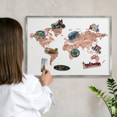 Tabule na magnety na zeď stříbrný rám Mapa cihel