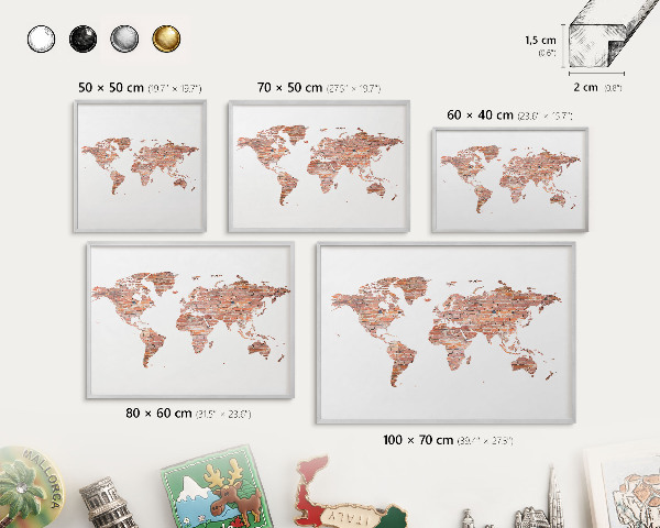 Tabule na magnety na zeď stříbrný rám Mapa cihel