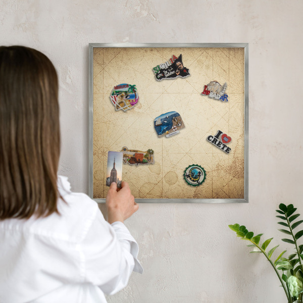 Tabule na magnety z dovolené ve stříbrném rámu Starověká mapa