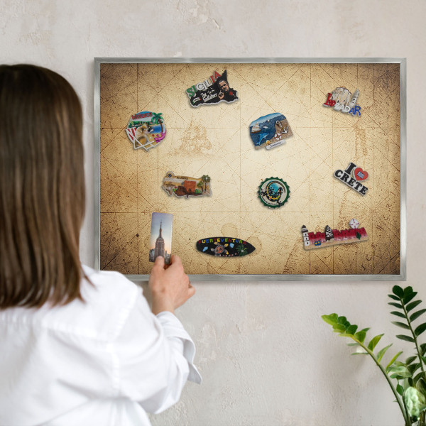 Tabule na magnety z dovolené ve stříbrném rámu Starověká mapa
