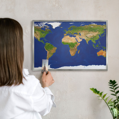 Tabule na magnety na zeď stříbrný rám Mapování světa