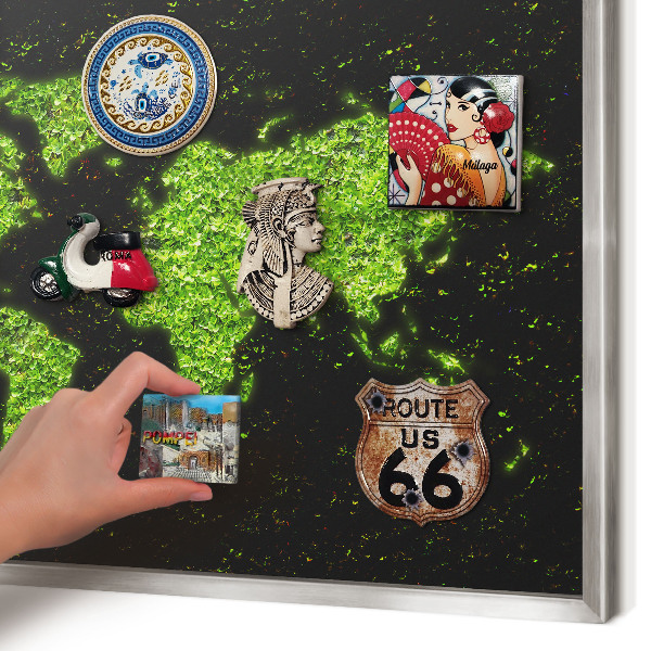 Tabule na magnety z dovolené ve stříbrném rámu Zelená mapa