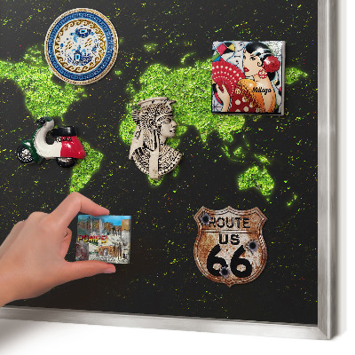 Tabule na magnety z dovolené ve stříbrném rámu Zelená mapa