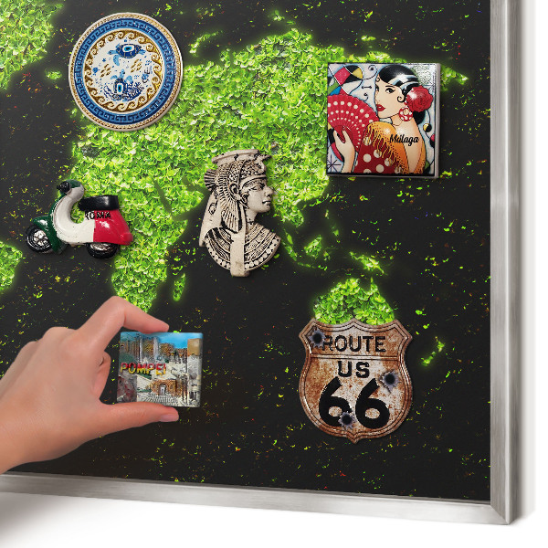 Tabule na magnety z dovolené ve stříbrném rámu Zelená mapa