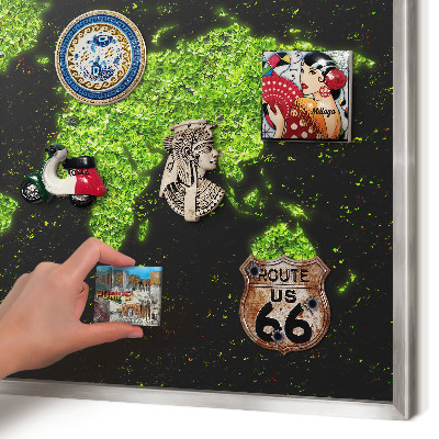 Tabule na magnety z dovolené ve stříbrném rámu Zelená mapa