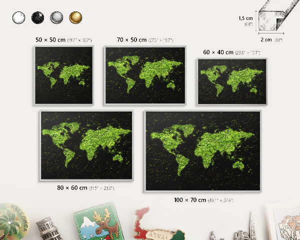 Tabule na magnety z dovolené ve stříbrném rámu Zelená mapa