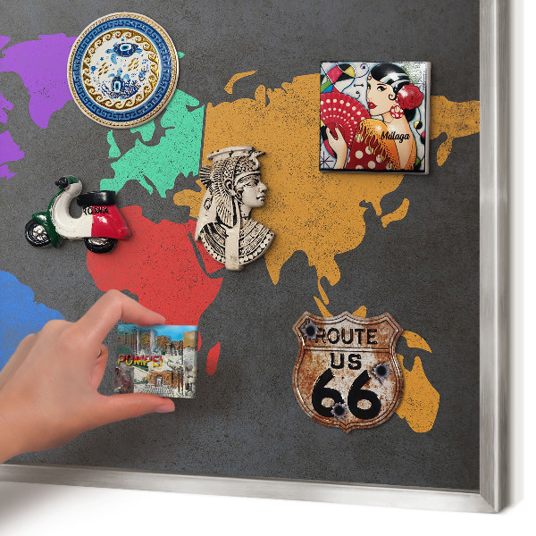 Tabule na magnety na zeď stříbrný rám Barevná mapa