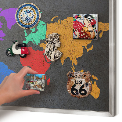 Tabule na magnety na zeď stříbrný rám Barevná mapa