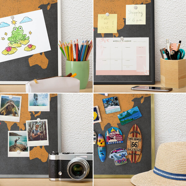 Tabule na magnety na zeď stříbrný rám Barevná mapa
