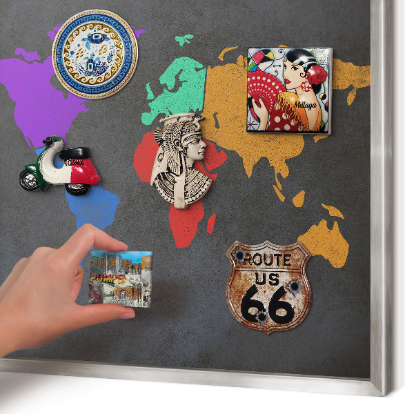 Tabule na magnety na zeď stříbrný rám Barevná mapa
