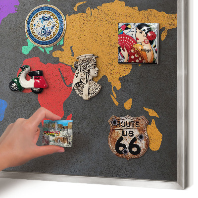Tabule na magnety na zeď stříbrný rám Barevná mapa