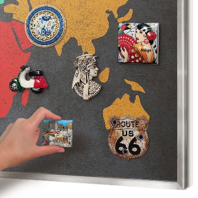 Tabule na magnety na zeď stříbrný rám Barevná mapa