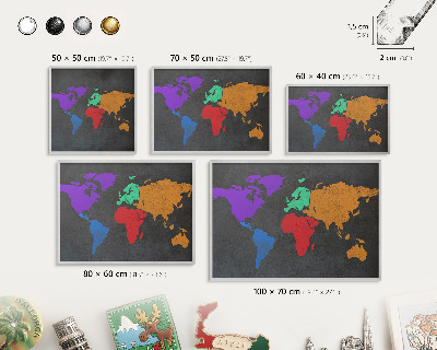 Tabule na magnety na zeď stříbrný rám Barevná mapa